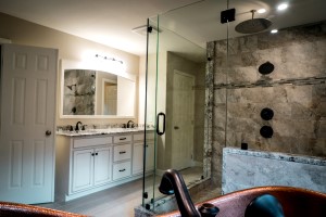 Bathroom Vanity and Tiled Shower